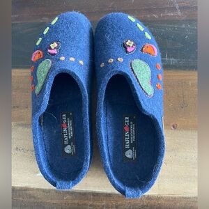Haflinger Navy Wool Slippers with Multicolor Embellishments
